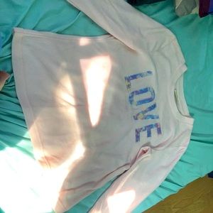 Purple yellow and blue pants pink top. Kids size S